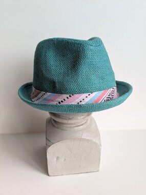 Robert Graham Desert Dweller Fedora Hat 100% Linen Green w/ Aztec Pattern Sz:M
